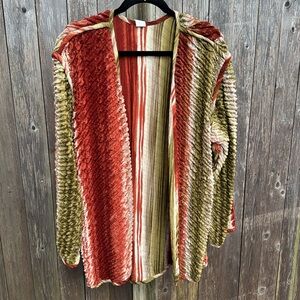 Super texturized funky cardigan in beautiful olive, rust and cream colors